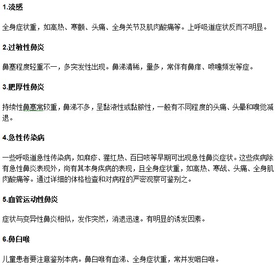 鼻炎疾病一般需要與那些疾病進行鑒別？