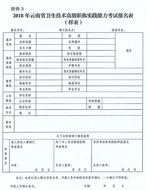 云南省2018年衛(wèi)生技術高級職稱實踐能力考試的通知