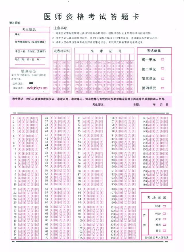 2018年臨床執(zhí)業(yè)醫(yī)師筆試考試提醒及答題卡填涂指導