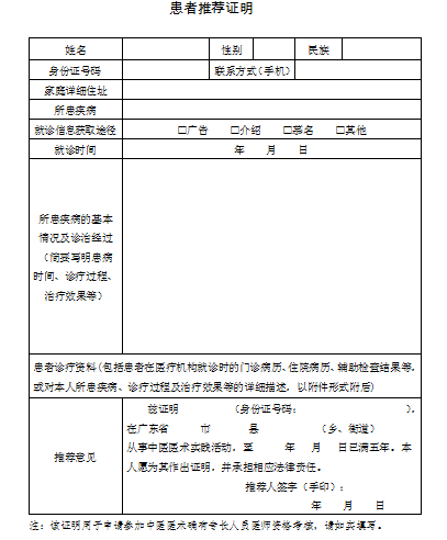 中醫(yī)醫(yī)術(shù)實(shí)踐證明材料、患者推薦表如何填寫(xiě)