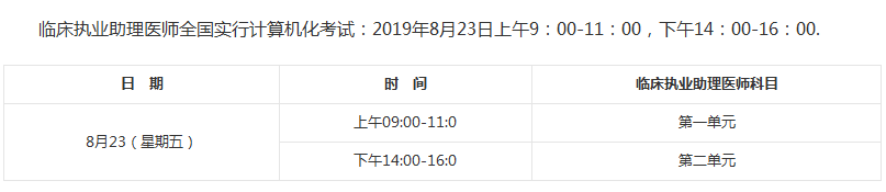 2019河北臨床助理醫(yī)師考試時間