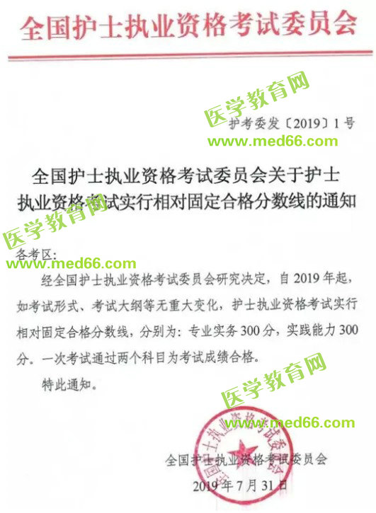 2019年護士資格考試分數(shù)線公布：300分！