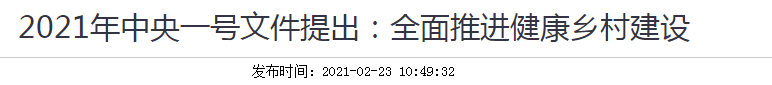 2021年中央一號文件提出：全面推進健康鄉(xiāng)村建設！